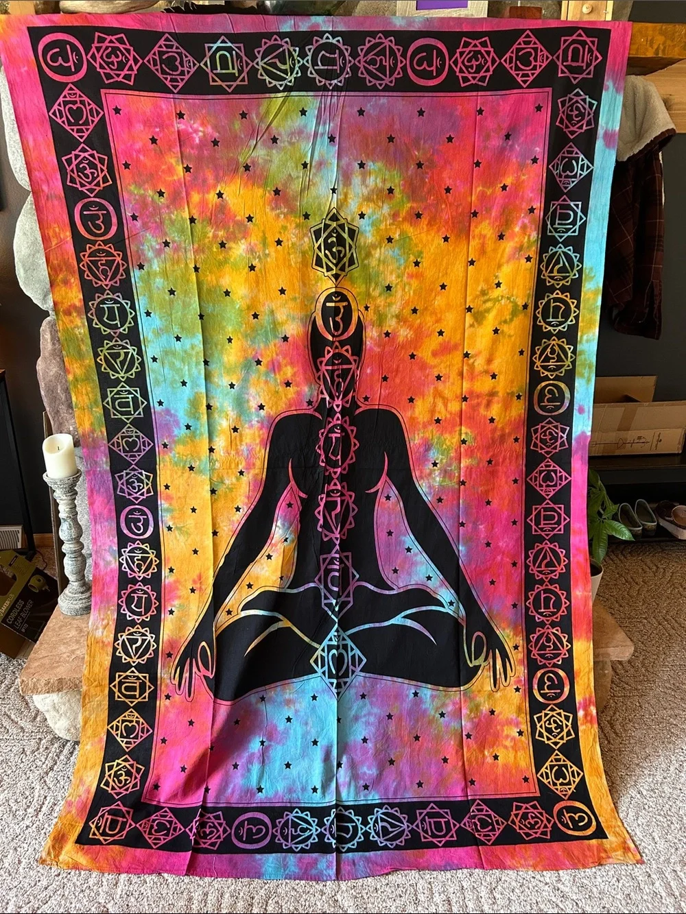 Rainbow Chakra Tie-Dye Meditation Wall Hanging Tapestry | 78